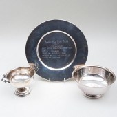 SILVER HORSE TROPHY PLATE, A BOWL AND