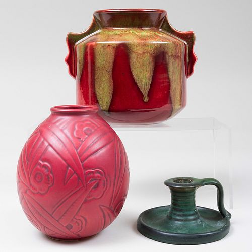 TWO WELLER POTTERY VASES AND A