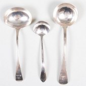 TWO ENGLISH SILVER LADLES AND AN AMERICAN