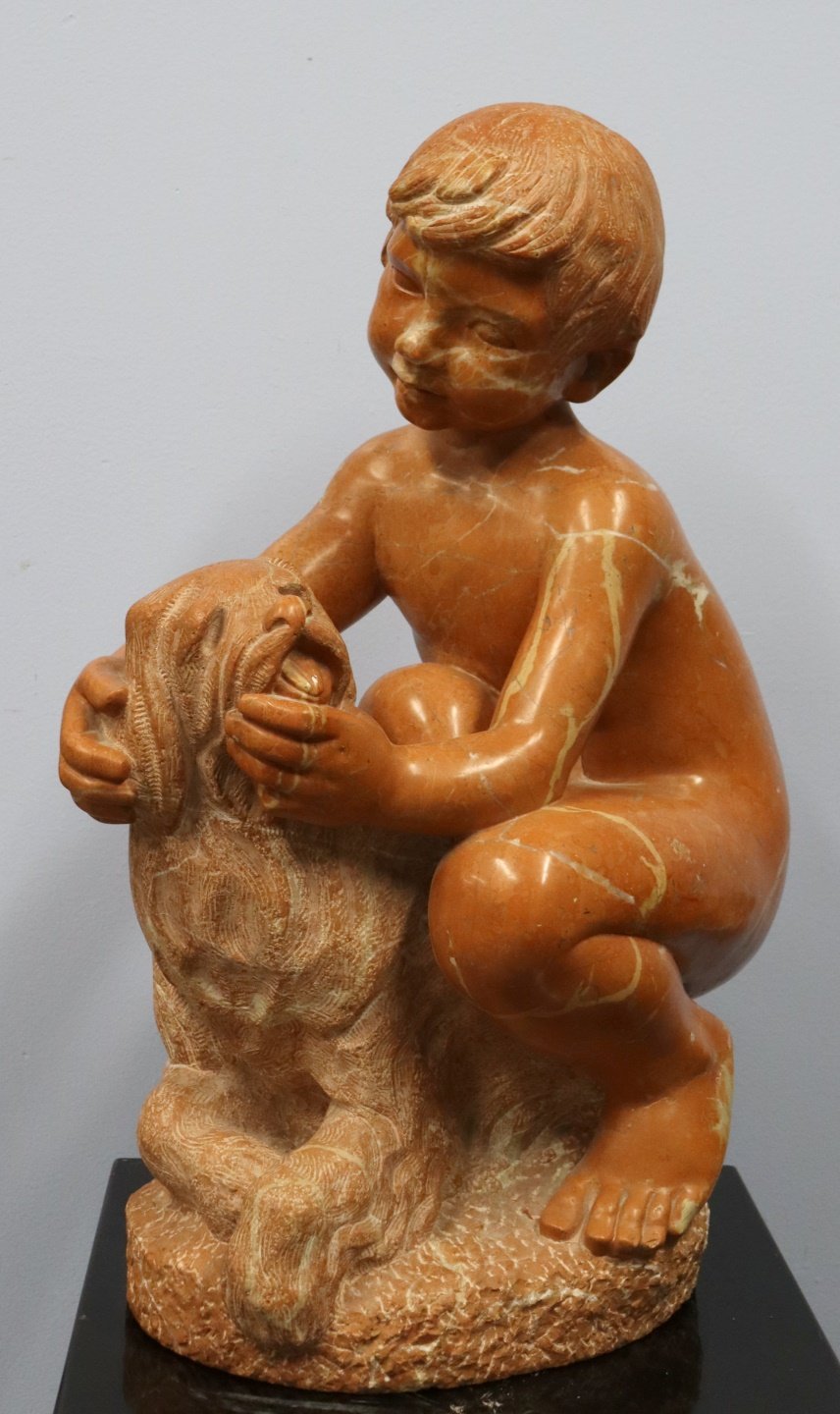 UNSIGNED MARBLE SCULPTURE OF BOY 3b8836