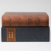 TWO LEATHER BOUND VOLUMES OF THE HOLY