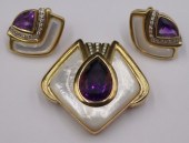 JEWELRY. 3 PC. SIGNED DENOIR 14KT GOLD,