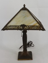 ARTS & CRAFTS SLAG GLASS TABLE LAMP.