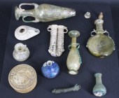 ANCIENT ROMAN (?) GLASS & BRONZE GROUPING