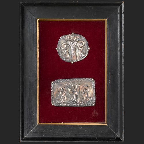 TWO BYZANTINE SILVERED BRASS PLAQUES 3b91a8