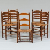 GROUP OF FOUR OAK LADDER BACK CHAIRS