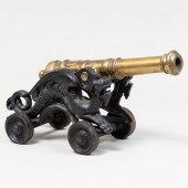 BRASS SIGNAL CANNON WITH CAST IRON DRAGON
