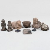 TWO EGYPTIAN POTTERY SCARABS WITH A