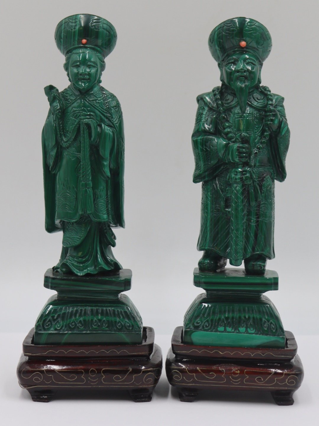 PAIR OF SIGNED ASIAN CARVED MALACHITE 3bc443