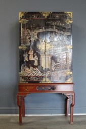 ANTIQUE ASIAN STYLE CARVED CABINET ON