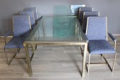 MIDCENTURY METAL DINING TABLE AND CHAIRS.