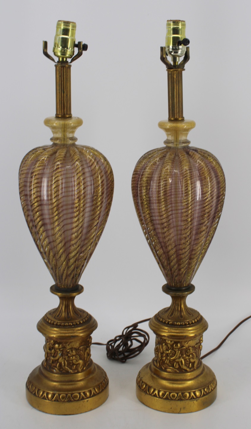 A PAIR OF MURANO GLASS LAMPS ON 3bceab
