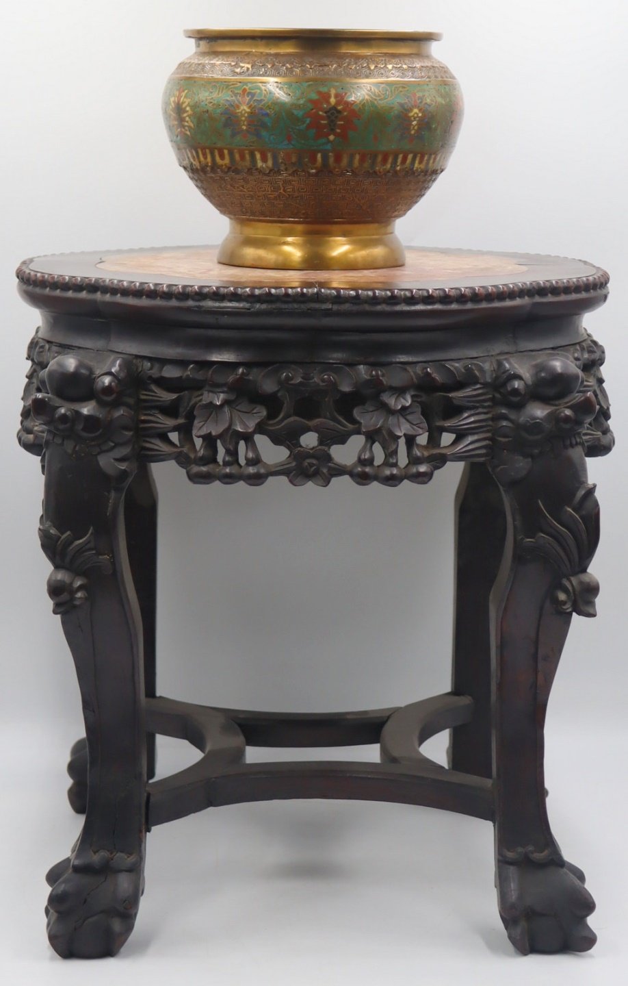 CHINESE MARBLE TOP STAND AND CLOISONNE 3bac08