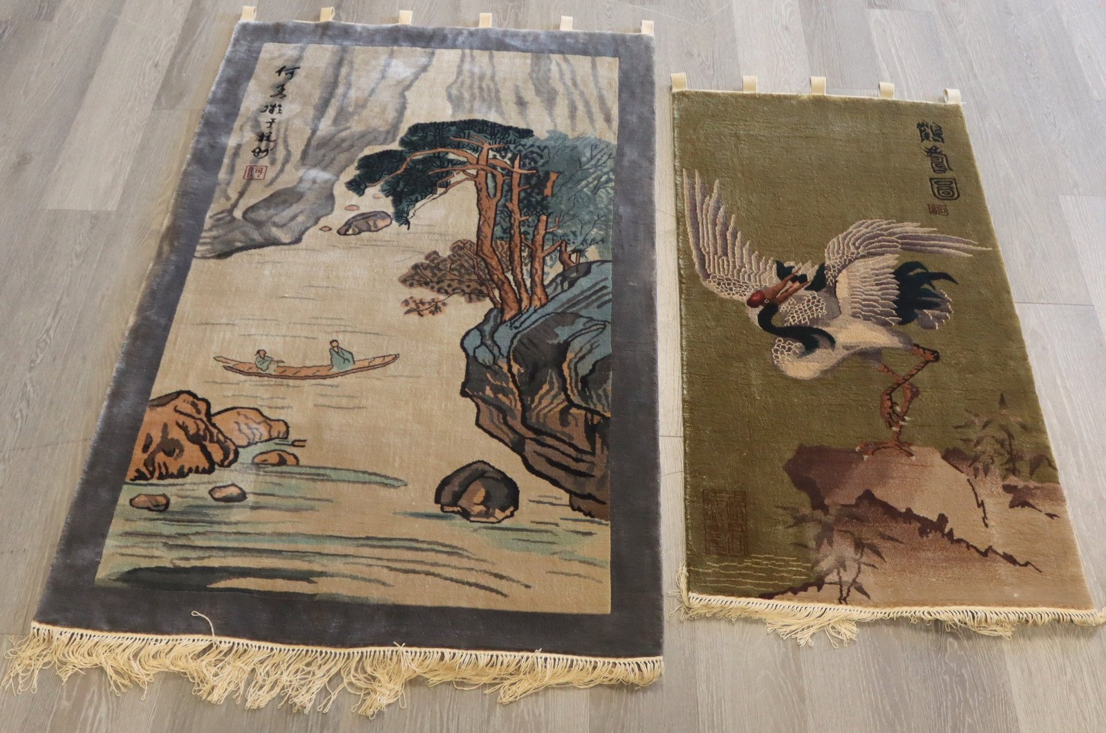  2 SIGNED CHINESE HANGING TAPESTRIES  3bac23