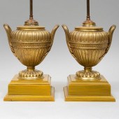 PAIR OF GILT-BRONZE URNS MOUNTED AS