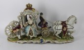 LARGE DRESDEN PORCELAIN HORSES AND CARRIAGE.