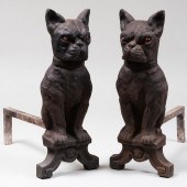 PAIR OF FRENCH CAST IRON BULLDOG FORM