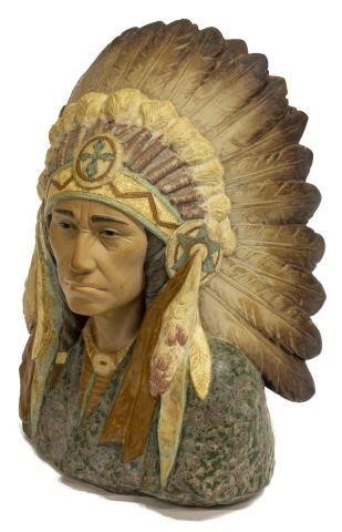 LLADRO PROCELAIN BUST INDIAN CHIEF  3be39c