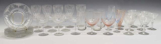  35 ETCHED ELEGANT GLASS TABLEWARE lot 3be5df