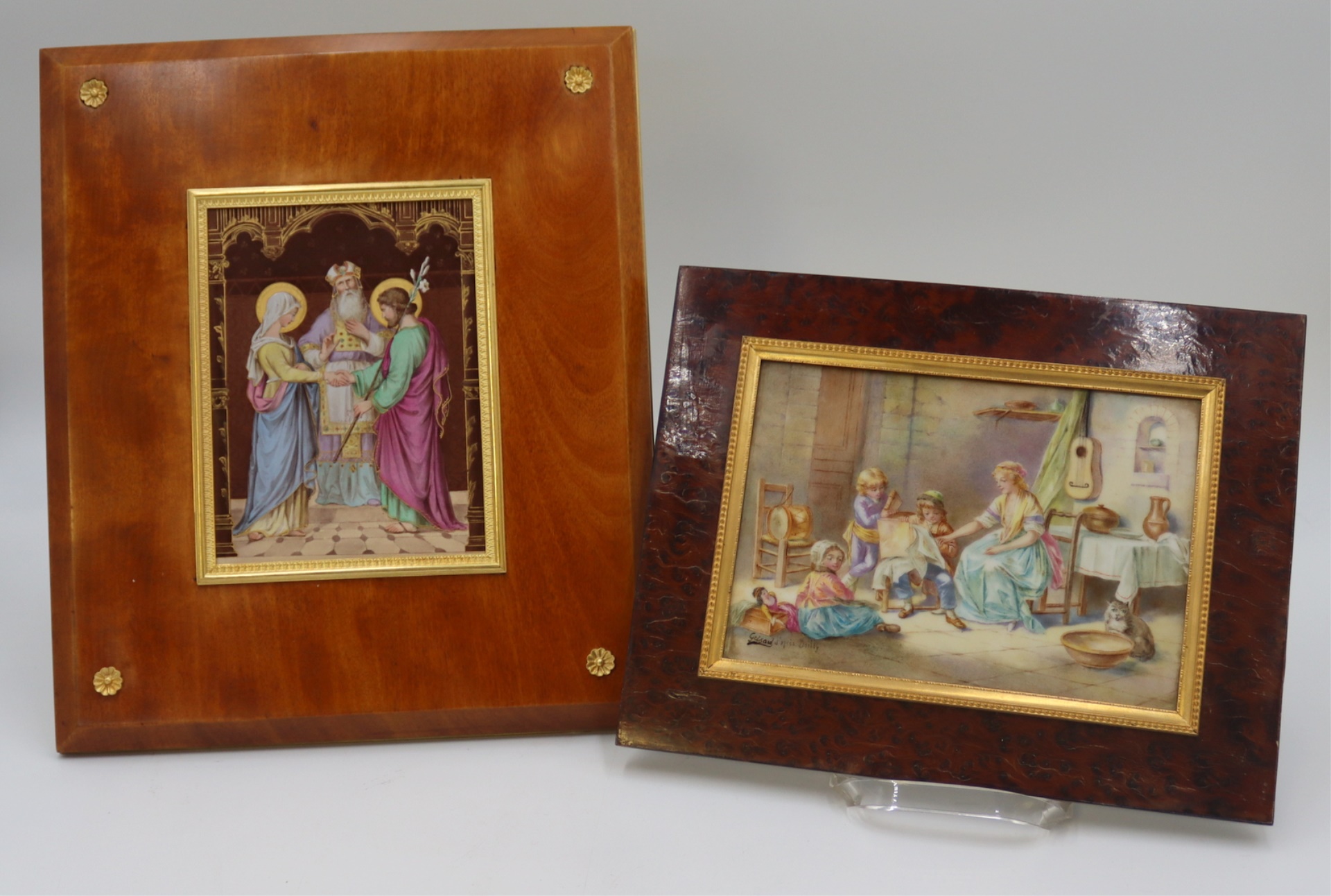 TWO FRAMED ENAMEL PLAQUES Includes 3be839
