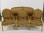 ANTIQUE LOUIS XV STYLE UPHOLSTERED PARLOR