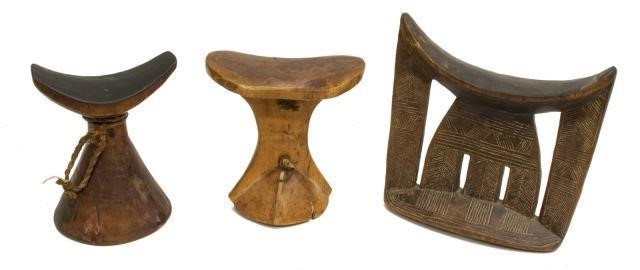  3 AFRICAN CARVED WOOD HEADRESTS  3bea5e