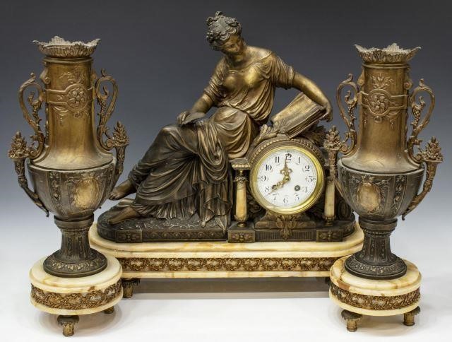  3 FRENCH FIGURAL MANTEL CLOCK 3bec32