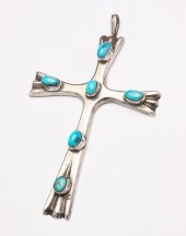 STERLING SILVER AND TURQUOISE CROSS