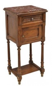 FRENCH HENRI II STYLE MARBLE-TOP BEDSIDE