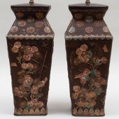 PAIR OF JAPANESE POTTERY VASES MOUNTED