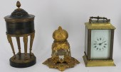ANTIQUE CARRIAGE CLOCK, BRONZE INKWELL