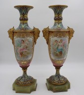 PAIR OF BRONZE MOUNTED, ENAMEL DECORATED
