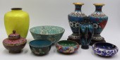 GROUPING OF CLOISONNE AND ENAMEL VASES.