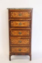 ANTIQUE FRENCH 5 DRAWER INLAID MARBLETOP