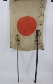 JAPANESE WW2 SIGNED FLAG & OFFICER SWORDS