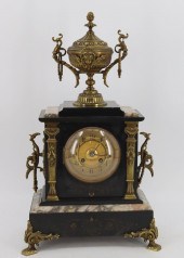 BRONZE MOUNTED MARBLE MANTLE CLOCK.