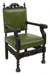 SPANISH BAROQUE STYLE LEATHER UPHOLSTERED