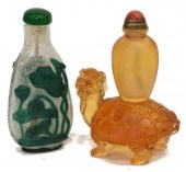 (2) CHINESE GLASS SNUFF BOTTLES, TURTLE