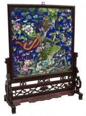 LARGE CHINESE CLOISONNE TABLE SCREENLarge