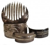 (4) STERLING & SILVER HAIR COMB, CUFF,