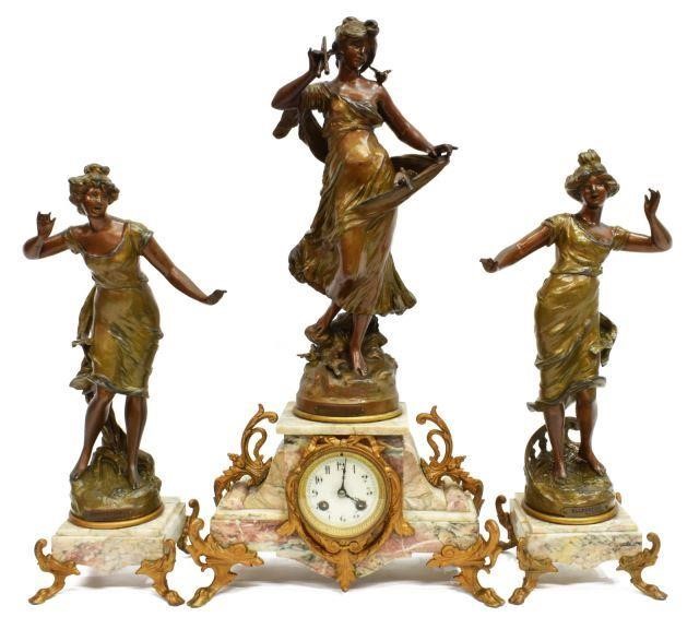  3 FRENCH FIGURAL CLOCK AND GARNITURE 3c132a