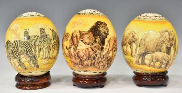 (3) LARGE OSTRICH EGGS PAINTED