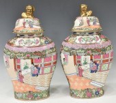 (2) CHINESE FAMILLE ROSE PORCELAIN TEMPLE