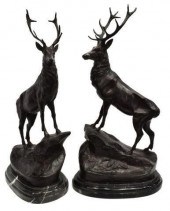 (2) PATINATED BRONZE STAGS AFTER JULES