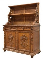 FRENCH CARVED OAK SIDEBOARD SERVERFrench