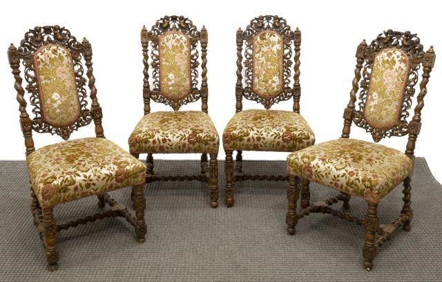  4 ENGLISH CARVED OAK DINING CHAIRS lot 3c1723