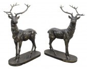 (2) PATINATED CAST IRON FULL BODY STAGS,