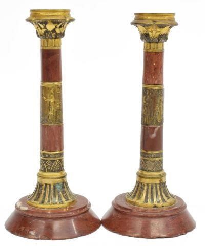  2 EGYPTIAN REVIVAL MARBLE CANDLESTICKS lot 3c17df