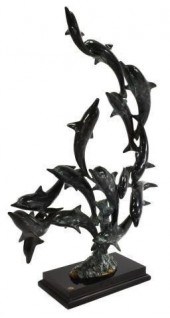 SPI PATINATED METAL LEAPING DOLPHINS