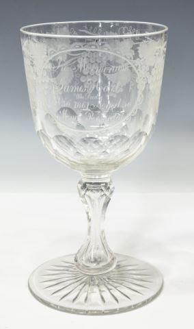 LARGE ETCHED CUT GLASS MEMORIAL 3c1821